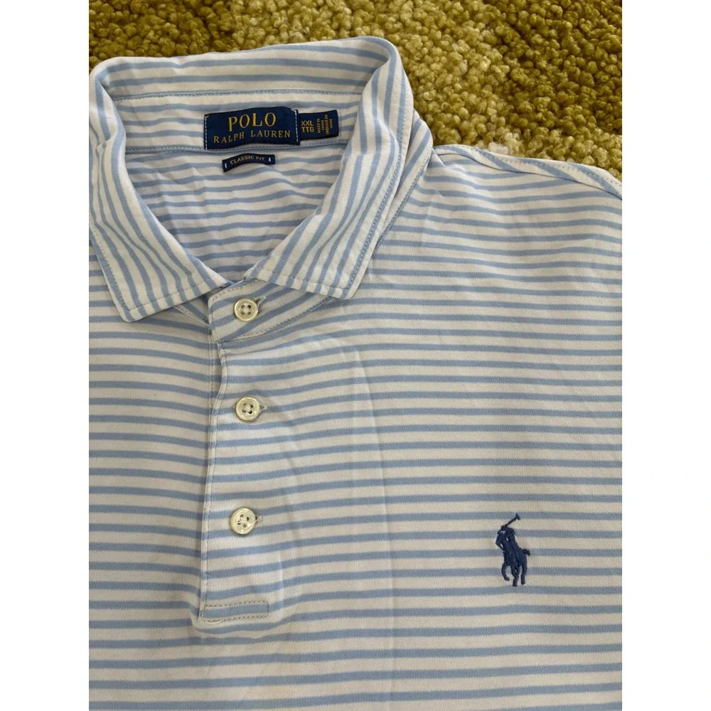 Polo Ralph Lauren Men XXL Classic Fit Striped Short Sleeve Polo Shirt Blue White